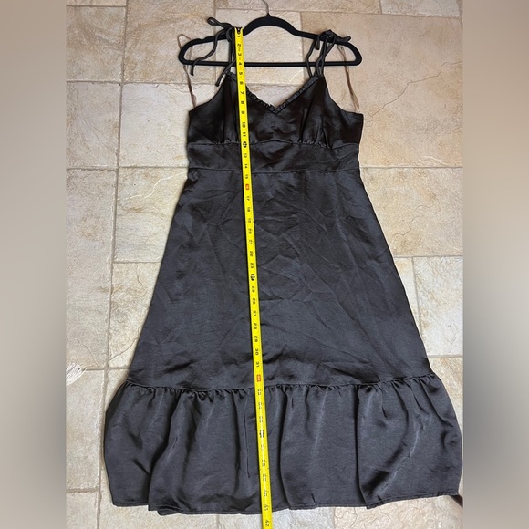 Nine West Black Satin Slip Babydoll Dress L Y2K Coquette Whimsigoth Goth LBD - Picture 12 of 12